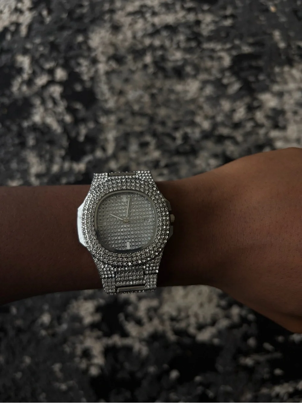 Silver Iced Men's Luxury Bracelet Watch - Unbranded